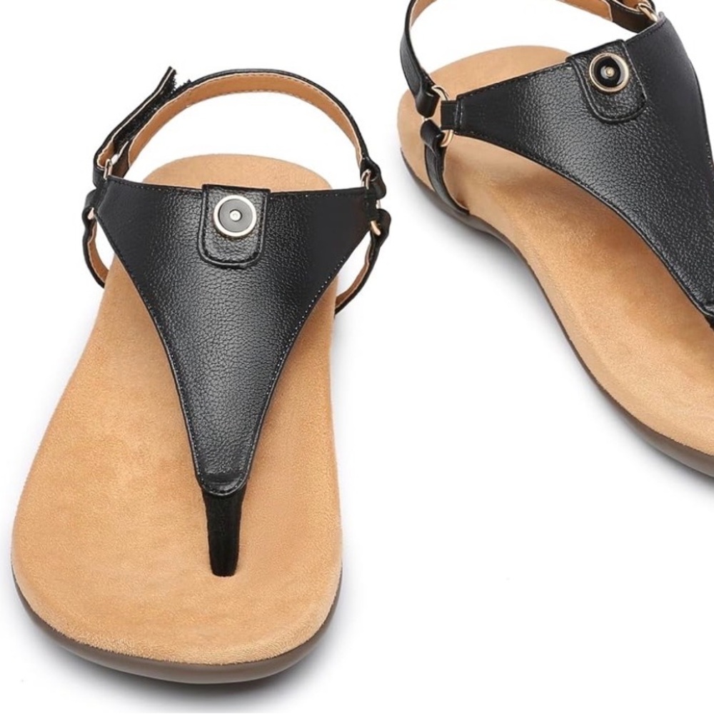 Women’s Black T-Strap Thong Sandals with Cushioned Footbed